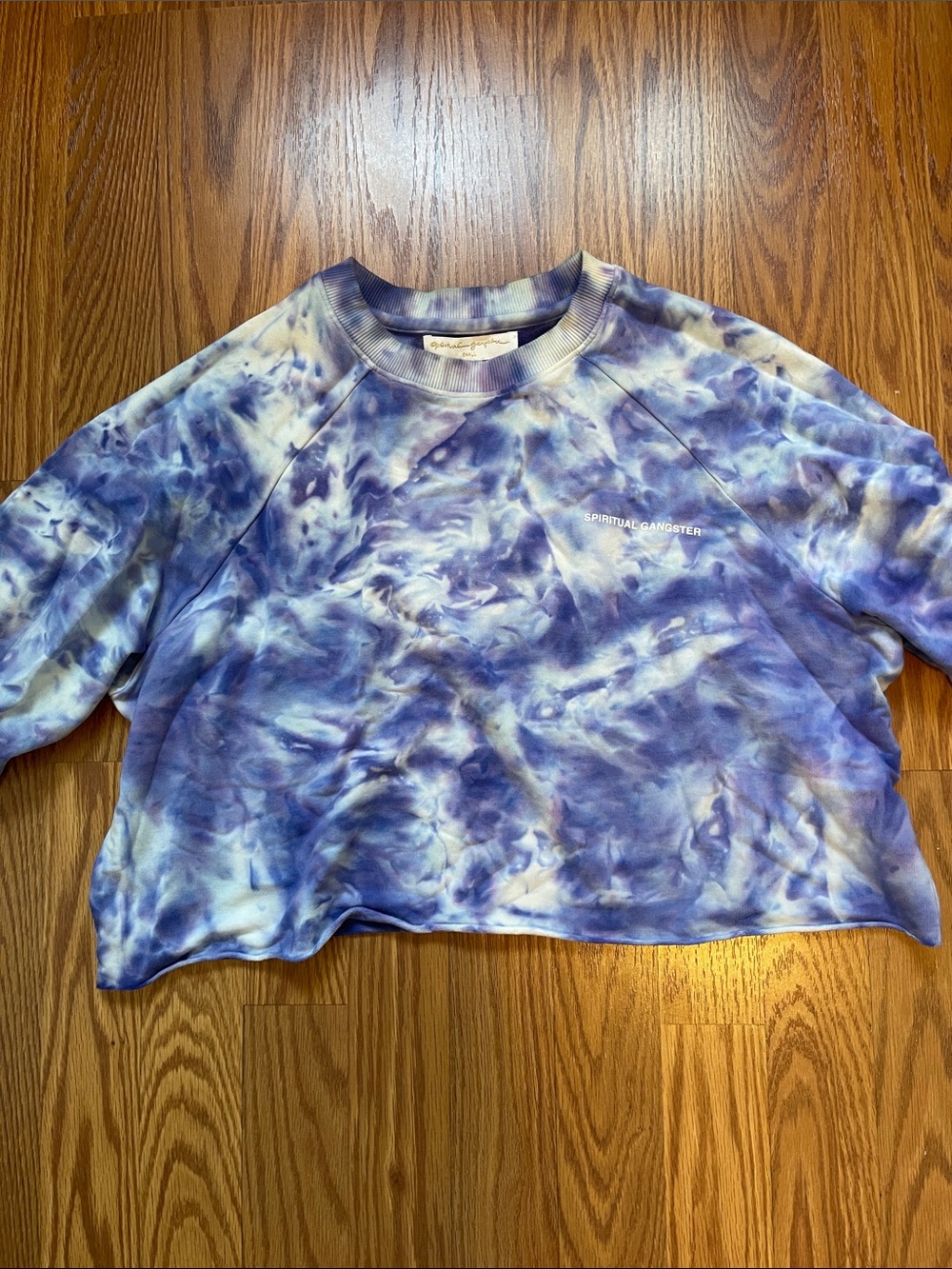 Spiritual Gangster Purple & White Tie-Dye Cropped Sweatshirt
